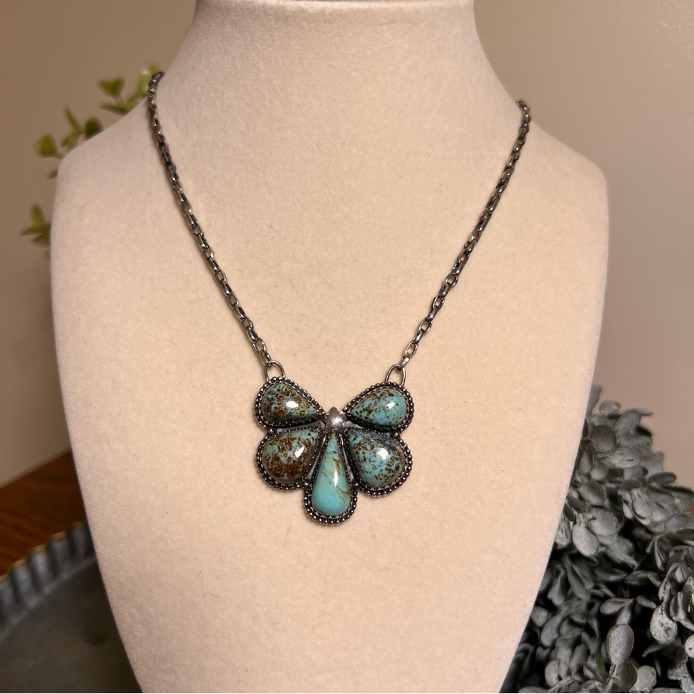 925 Sterling Silver Turquoise Cluster Necklace •Southwestern• - Picture 11 of 14